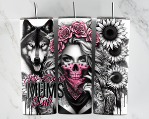 Anti-Social Mums Club - Girl with pink roses and bandana with wolf and sunflowers - 20oz Tumbler