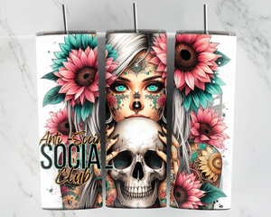 Anti-Social Social Club - Girl with Pink Sunflowers and Skull - 20oz Tumbler