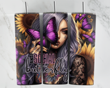 Anti Social Butterfly - Girl with Purple Butterflies and Sunflowers - 20oz Tumbler