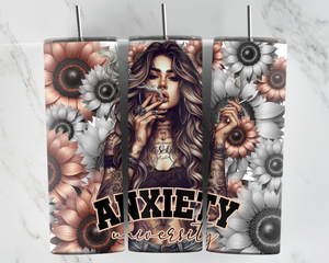 Anxiety University - Girl smoking - Brown and Grey - 20oz Tumbler