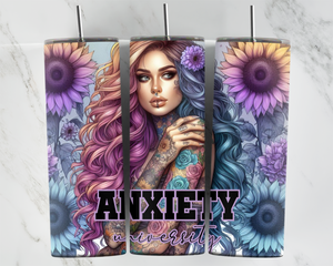 Anxiety University - Girl with Tattoos and Purple flower in her hair - 20oz Tumbler