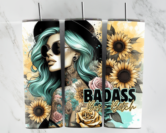Badass Boss Bitch - Girl with Tattoos, Sunglasses and a hat - 20oz Tumbler
