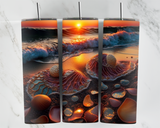 Beach waves with sunset and sea shells - 20oz Tumbler