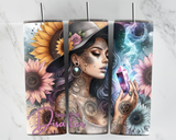 Beautiful Disaster - Girl with hat and tattoos - Crystal and sunflowers - 20oz Tumbler