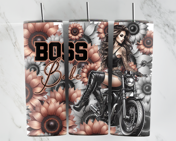Boss Babe - Girl on Motorbike with Sunflowers - 20oz Tumbler
