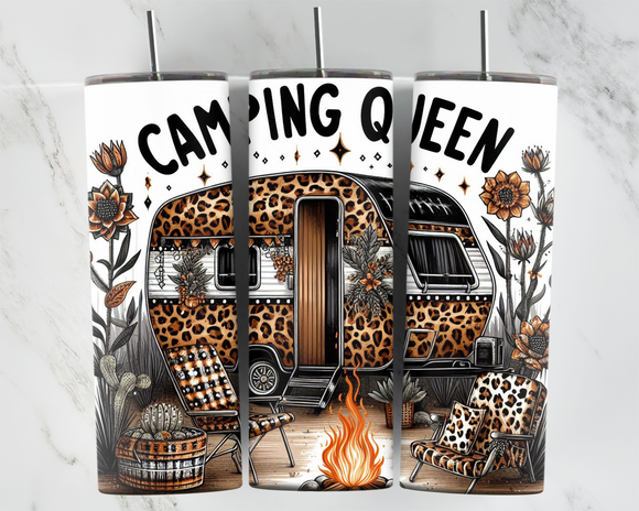 Camping Queen with Leopard Print - 20oz Tumbler