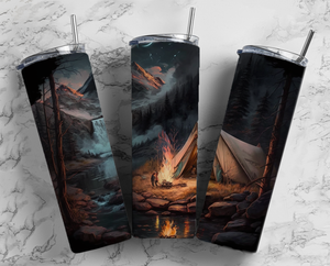 Camping with Camp fire in the Mountains - 20oz Tumbler