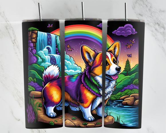 Corgi Dog with waterfall - Rainbow - 20oz Tumbler