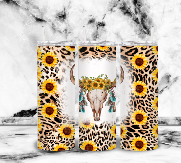 Cow Skull with Feathers and Sunflowers - 20oz Tumbler