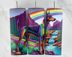 Doberman with waterfall - Rainbow - 20oz Tumbler