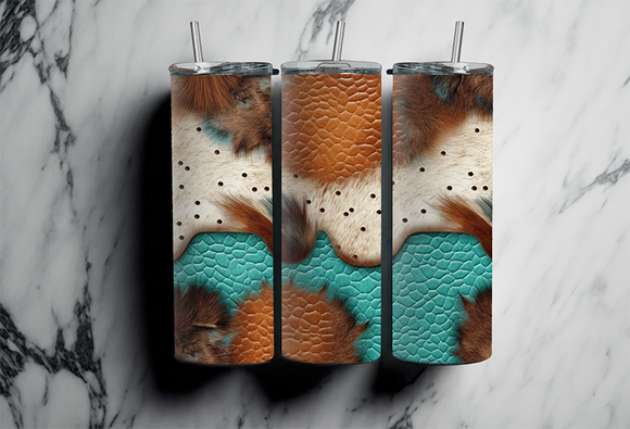 Leather and cowhide - Turquoise - 20oz Tumbler