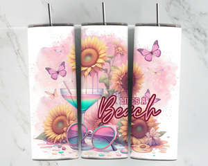 Lifes a Beach - Sunglasses, drink, sunflowers, and butterflies - 20oz Tumbler