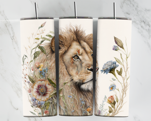 Lion with flowers - 20oz Tumbler