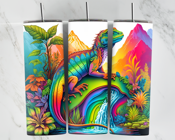 Lizard with waterfall - Rainbow - 20oz Tumbler