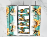 Mama - Turquoise, Leopard print and sunflowers - 20oz Tumbler