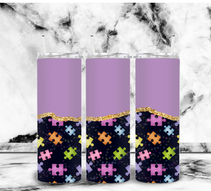 Puzzle pieces with purple and gold - 20oz Tumbler