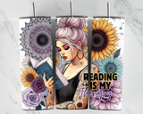 Reading is my Therapy - Girl with Flowers - 20oz Tumbler