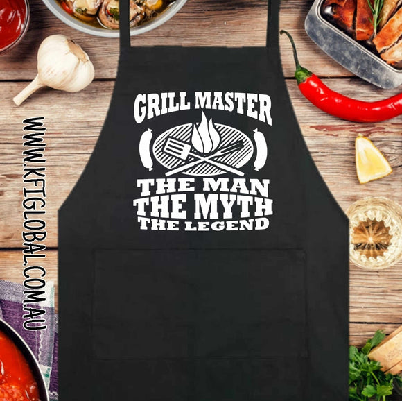 Grill Master, the man, the myth, the legend design on Apron with a pocket