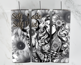 Self Made Self Paid - Girl with cow skull and sunflowers - 20oz Tumbler