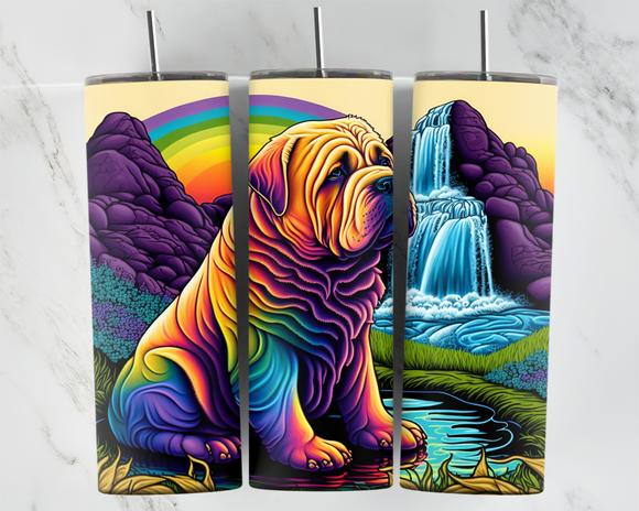 Shar Pei with waterfall - Rainbow - Design 2 - 20oz Tumbler