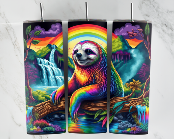 Sloth with waterfall - Rainbow - 20oz Tumbler