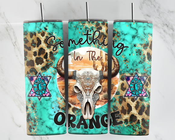 Something in the orange - cow skull, teal and leopard print - 20oz Tumbler