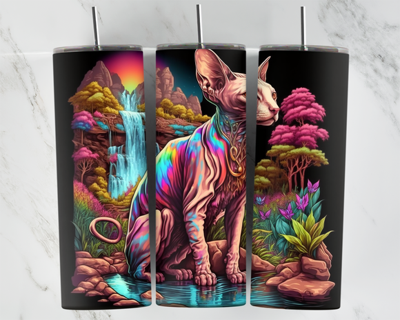 Sphynx cat with Waterfall - Rainbow - 20oz Tumbler