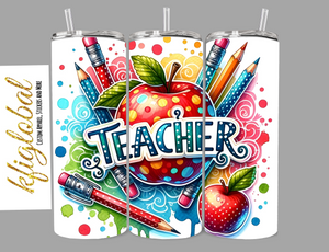 Teacher - Colourful with apple and pencils - 20oz Tumbler