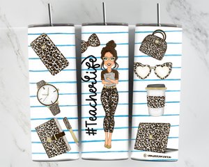 #Teacherlife - Teacher with accessories in leopard print - 20oz Tumbler