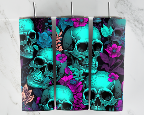 Teal Skulls with flowers - 20oz Tumbler