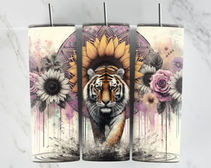 Tiger with Sunflowers and roses - 20oz Tumbler