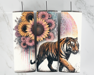 Tiger with sunflowers and mandala - 20oz Tumbler