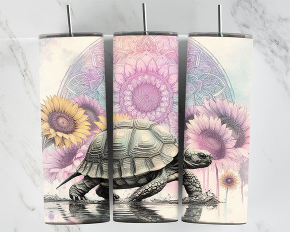 Tortoise with sunflowers - 20oz Tumbler