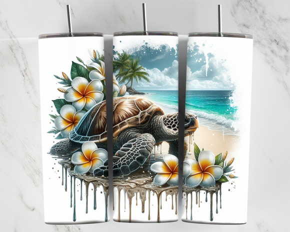 Turtle on Beach - Yellow frangipani - 20oz Tumbler