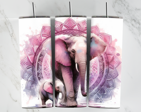 Water Colour Elephant with Mandala - mum and bub - 20oz Tumbler