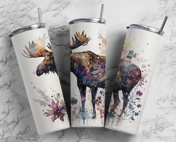 Water Colour Moose - Floral - 20oz Tumbler