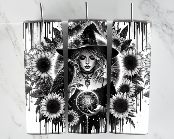 Witch with Crow - Black and white - 20oz Tumbler