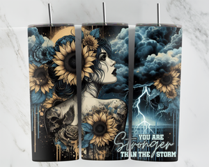 You Are Stronger than the storm, girl with sunflowers and lightning - 20oz Tumbler