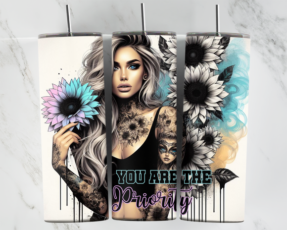 You are the priority - Girl with sunflowers - 20oz Tumbler