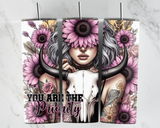 You are the priority with boho chic, pink sunflowers and cow skull - 20oz Tumbler