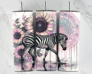 Zebra with Sunflowers and Mandala - 20oz Tumbler