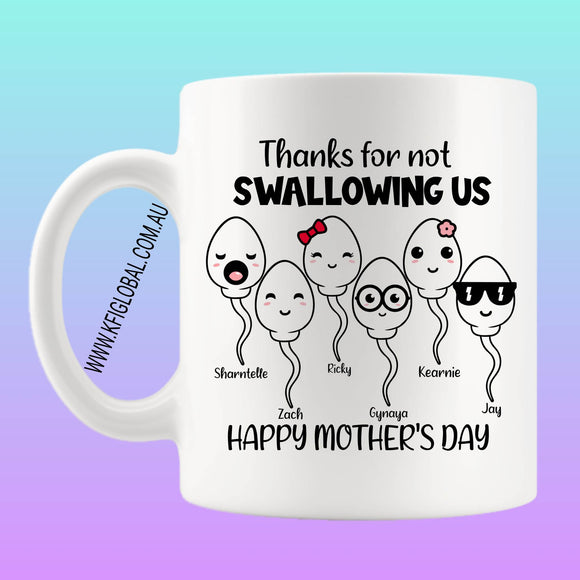 Thanks for not swallowing us Happy Mother's Day Mug Design - personalised
