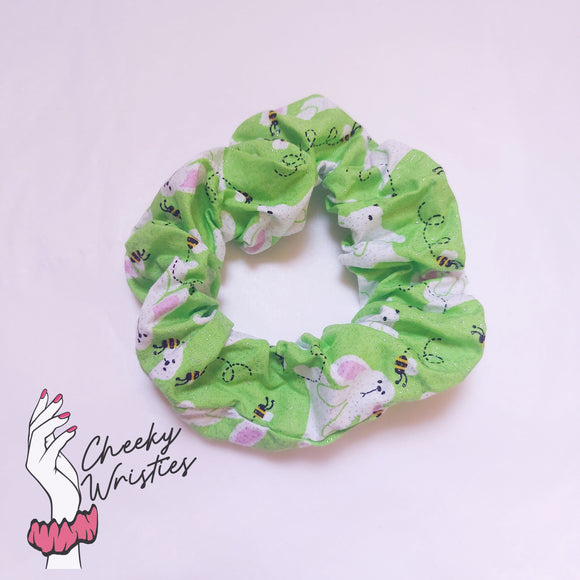 Sparkling bunny rabbits and Bees Wristie - Cutie Scrunchie - Glitter