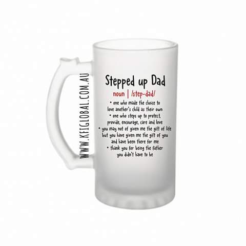 Stepped up dad Frosted Glass Beer Stein 16oz