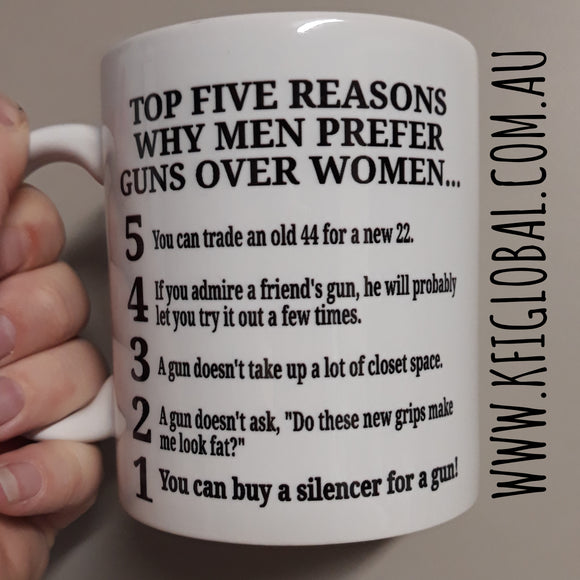 Top five reasons why men prefer guns over women Mug Design